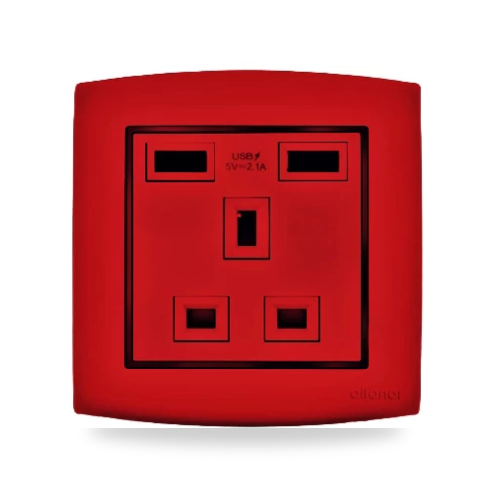 فيش شاحن USB مزدوج 13 أمبير 7 × 7 سم أحمر الفنار موديل omnia-size-7x7-colour-red-with-blac