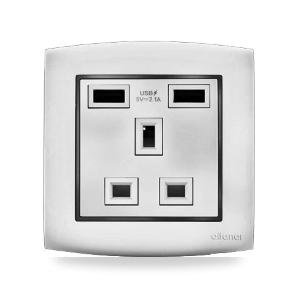 فيش شاحن USB مزدوج 13 أمبير 7 × 7 سم فضى الفنار موديل omnia-size-7x7-colour-silver-with-bl
