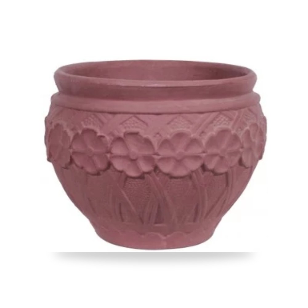 حوض زرع بلاستيك دائري صغير مزغرف 44 × 34 سم بنفسجي غامق خزانات الزامل موديل 895