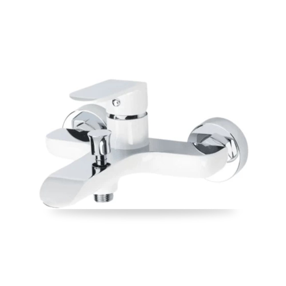 خلاط حوض استحمام كروم وابيض نحاس أصفر (Brass) موديل chrome-and-white-116