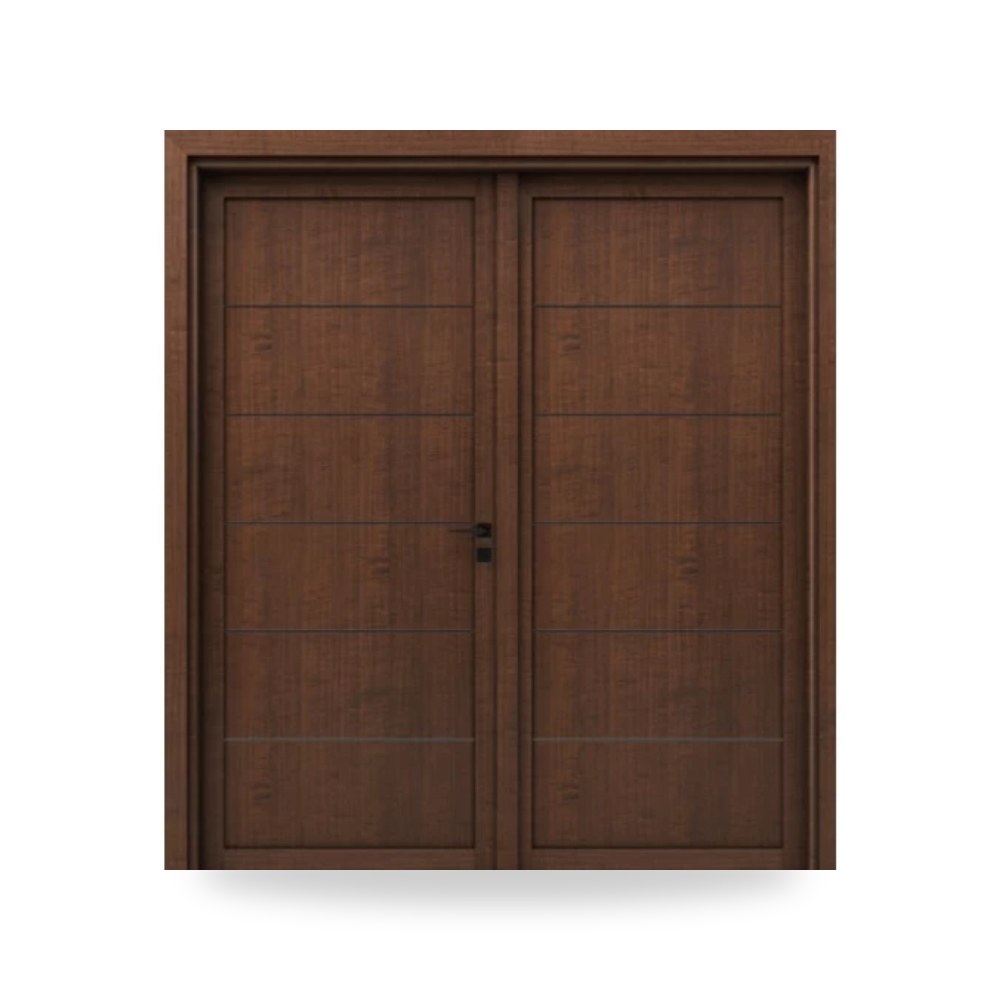 باب خشبي مزدوج فاخر - 220 × 235 سم - سمك 6 سم - باللون البني الغامق - مقاوم للرطوبة