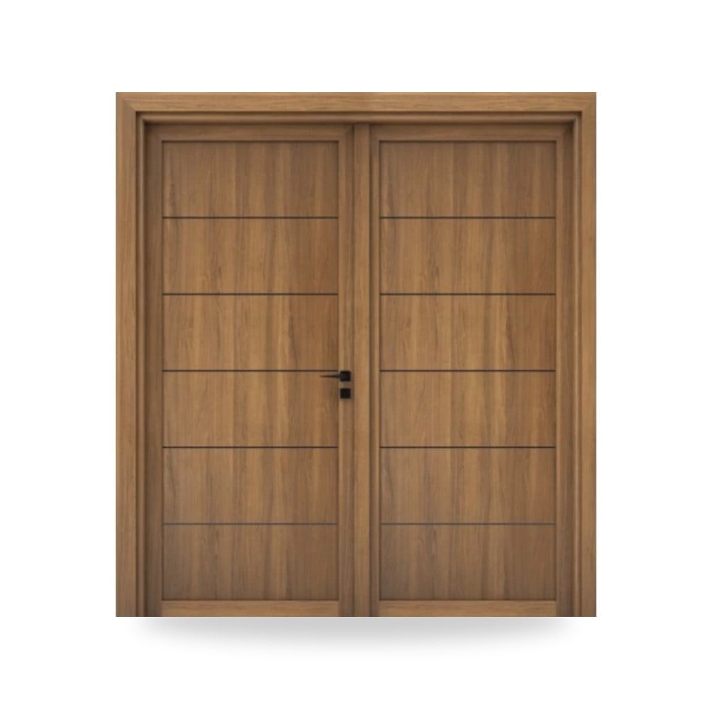 باب خشبي مزدوج فاخر - 220 × 235 سم - سمك 6 سم - باللون البني الطبيعي - مقاوم للرطوبة
