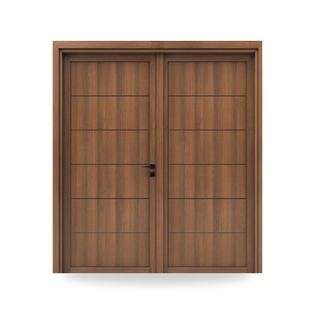 باب خشبي مزدوج فاخر - 220 × 235 سم - سمك 6 سم - باللون البني الطبيعي - مقاوم للرطوبة