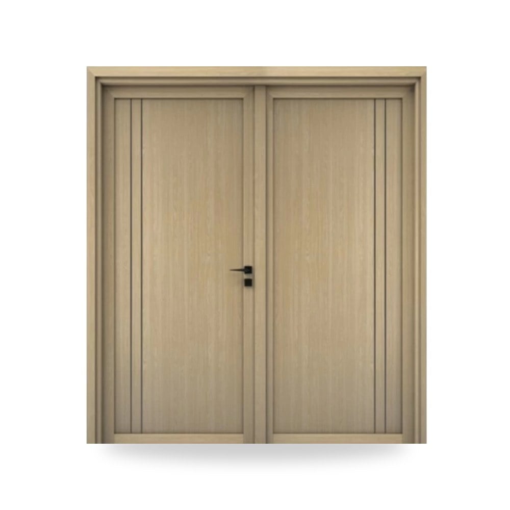 باب خشبي مزدوج فاخر - 220 × 235 سم - سمك 6 سم - باللون البيج العصري - مقاوم للرطوبة