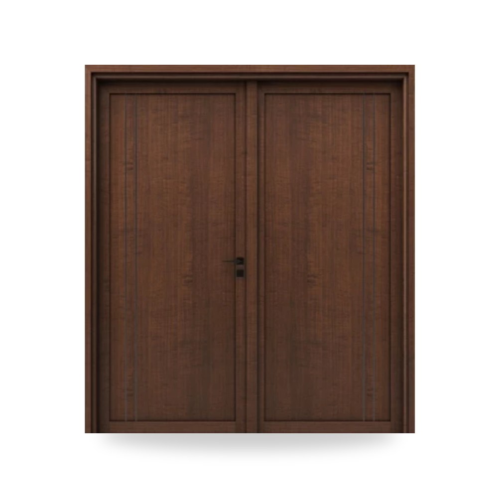 باب خشبي مزدوج فاخر - 220 × 235 سم - سمك 6 سم - باللون البني الغامق - مقاوم للرطوبة