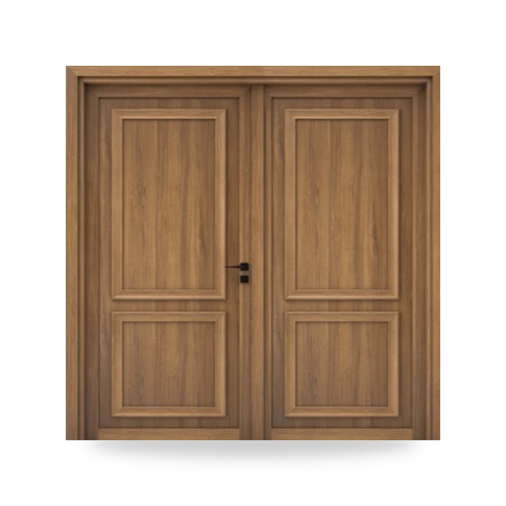 باب خشبي مزدوج فاخر - 220 × 235 سم - سمك 6 سم - باللون البني الطبيعي - مقاوم للرطوبة