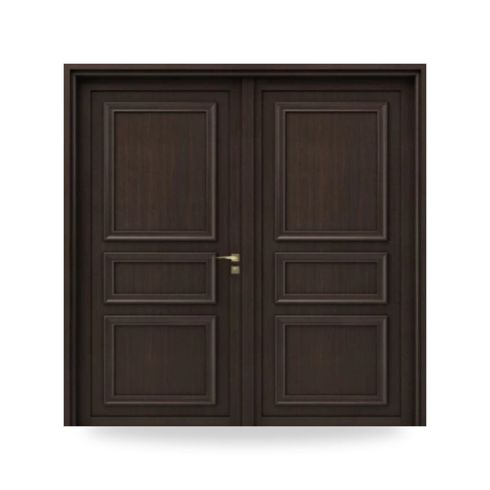 باب خشبي مزدوج فاخر - 220 × 235 سم - سمك 6 سم - باللون البني الغامق - مقاوم للرطوبة