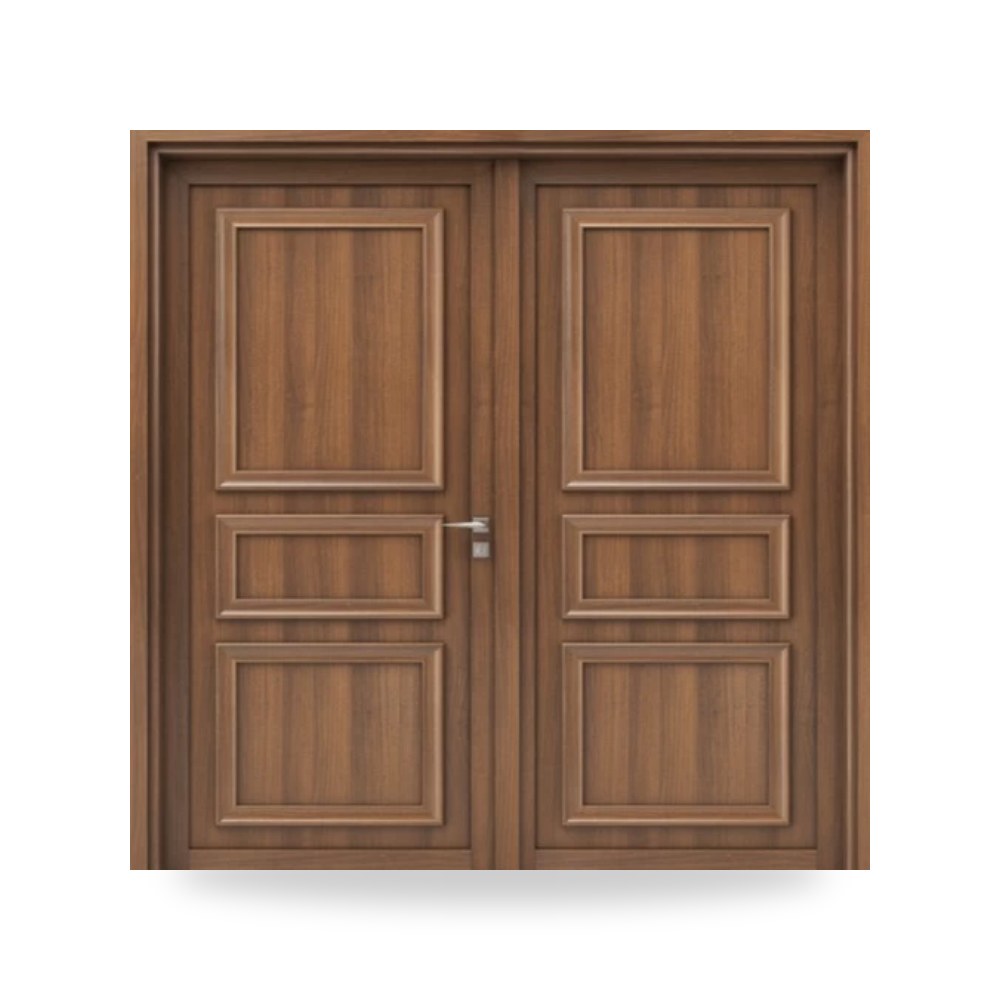 باب خشبي مزدوج فاخر - 220 × 235 سم - سمك 6 سم - باللون البني الطبيعي - مقاوم للرطوبة