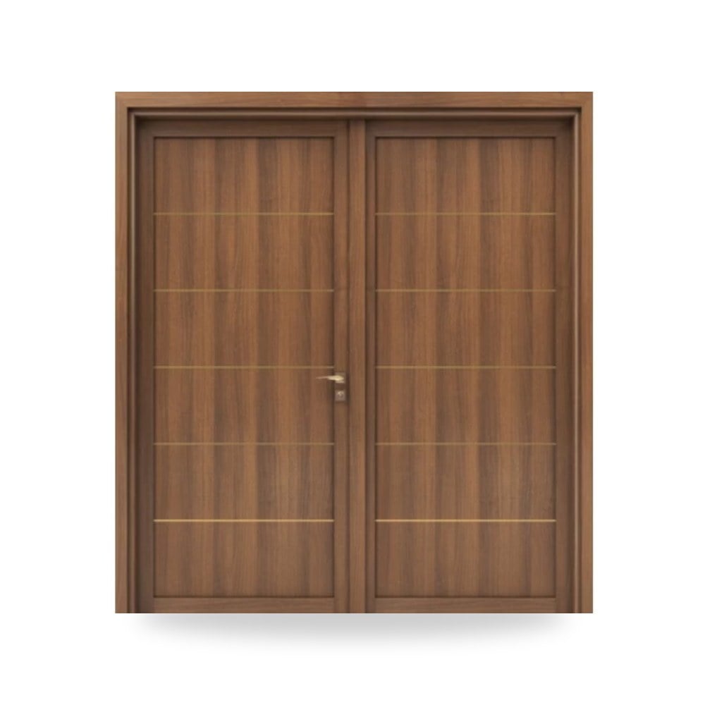 باب خشبي مزدوج فاخر - 220 × 235 سم - سمك 6 سم - باللون البني الطبيعي - مقاوم للرطوبة