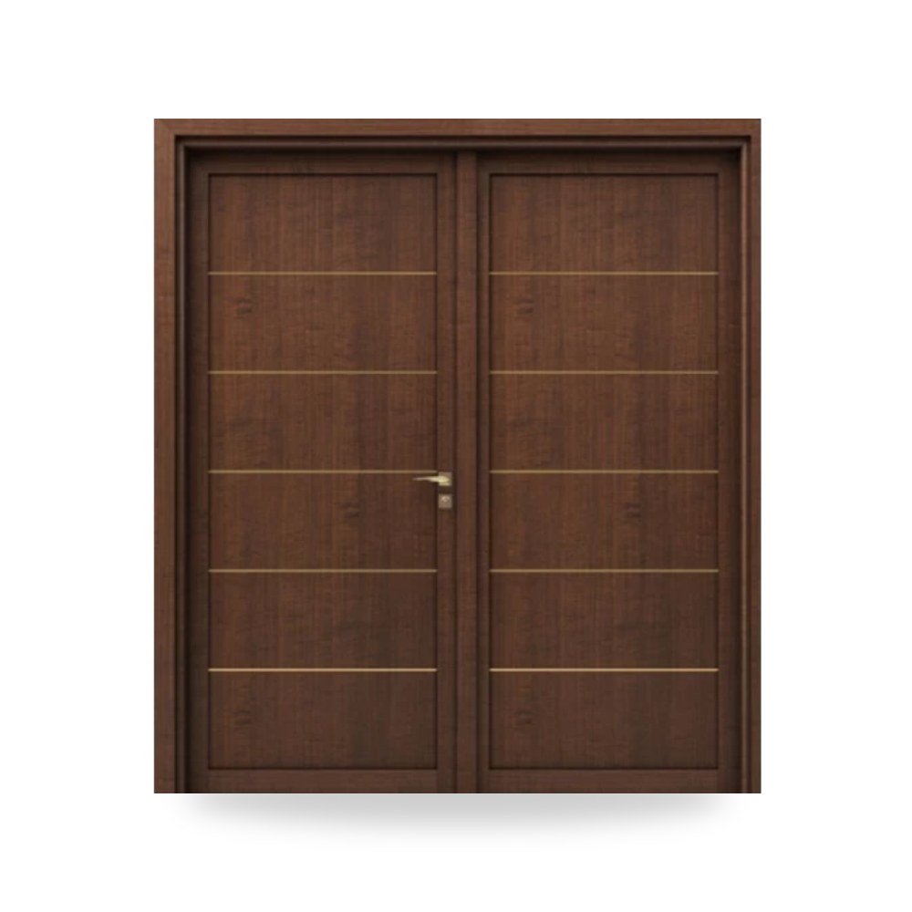 (Matkel) - باب خشبي مزدوج فاخر - 220 × 235 سم - سمك 6 سم - باللون البني الغامق