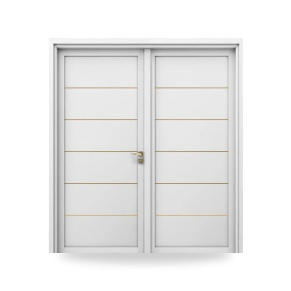 باب خشب مزدوج كلاسيكي للمداخل والصالونات 220 × 235 سم لون أبيض موديل gm01-274
