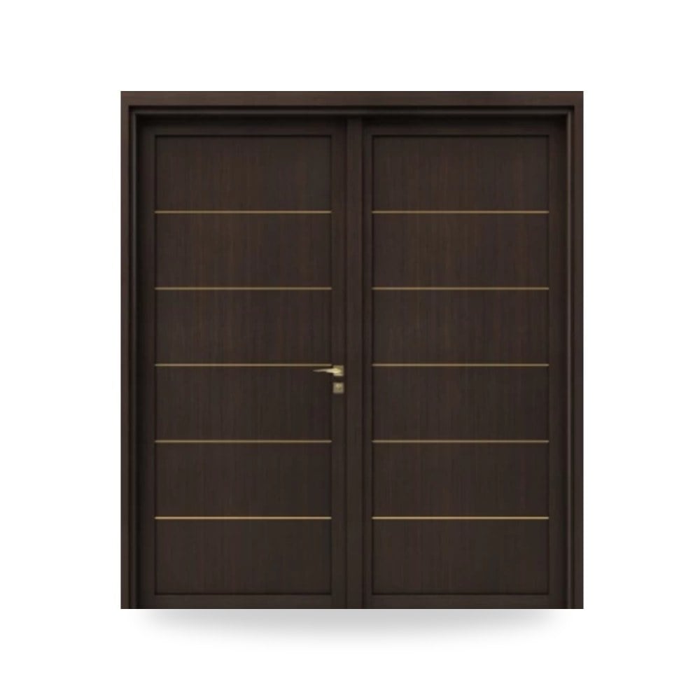 باب خشبي مزدوج فاخر - 220 × 235 سم - سمك 6 سم - باللون البني الغامق - مقاوم للرطوبة