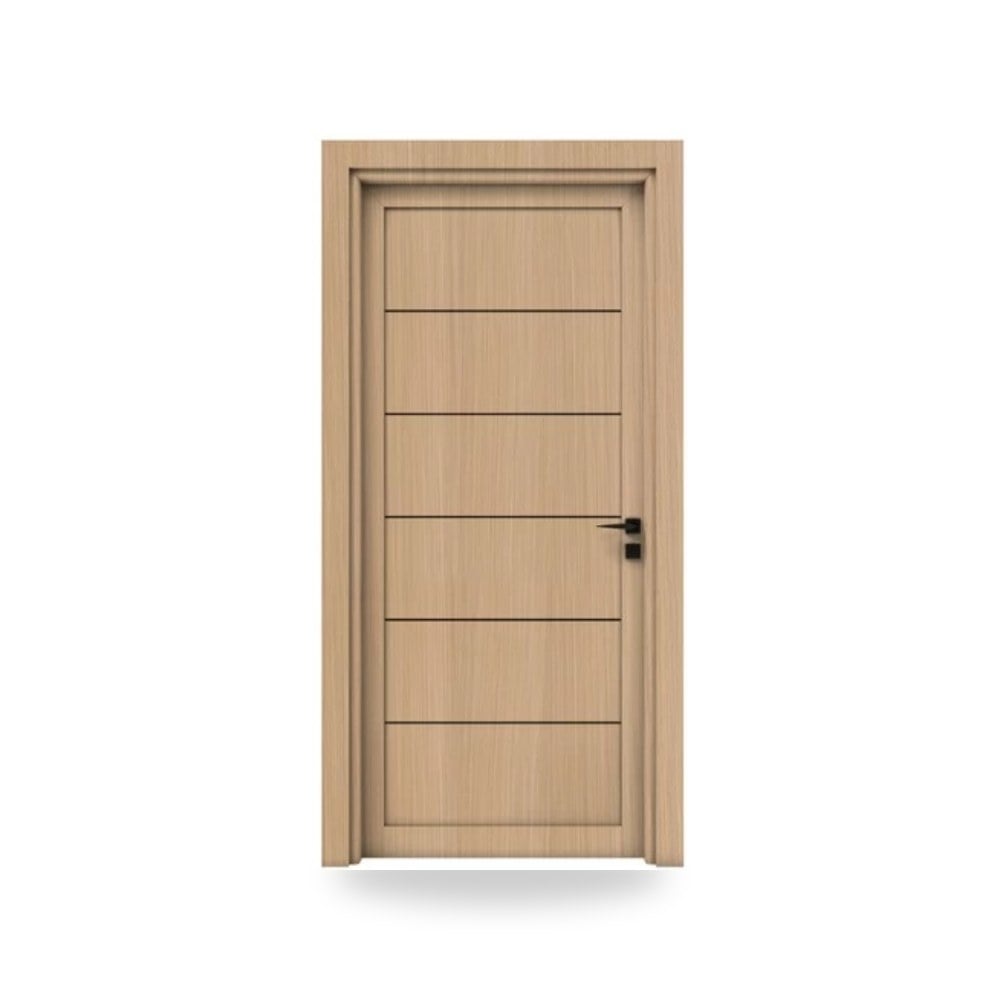 باب خشبي مفرد فاخر - 115 × 235 سم - سمك 6 سم - باللون البني الفاتح - مقاوم للرطوبة