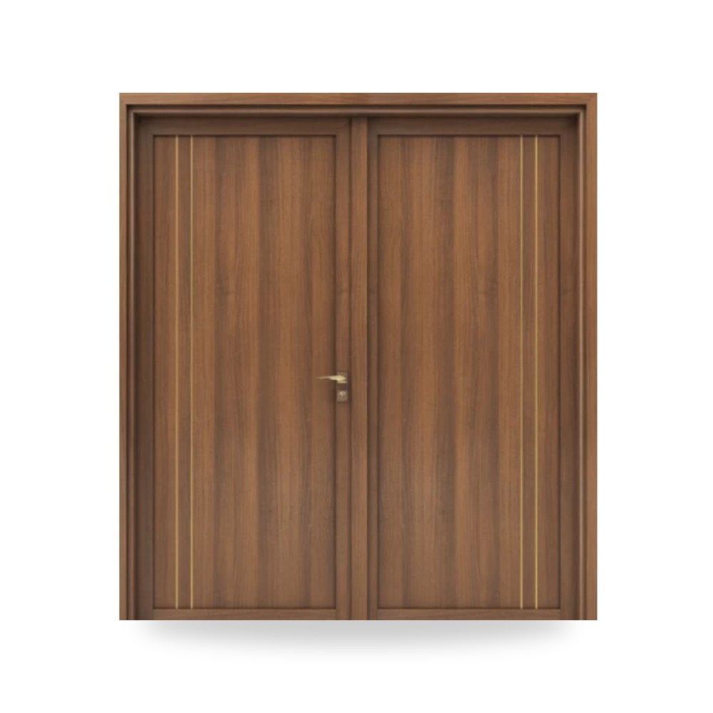 باب خشبي مزدوج فاخر - 220 × 235 سم - سمك 6 سم - باللون البني الطبيعي - مقاوم للرطوبة