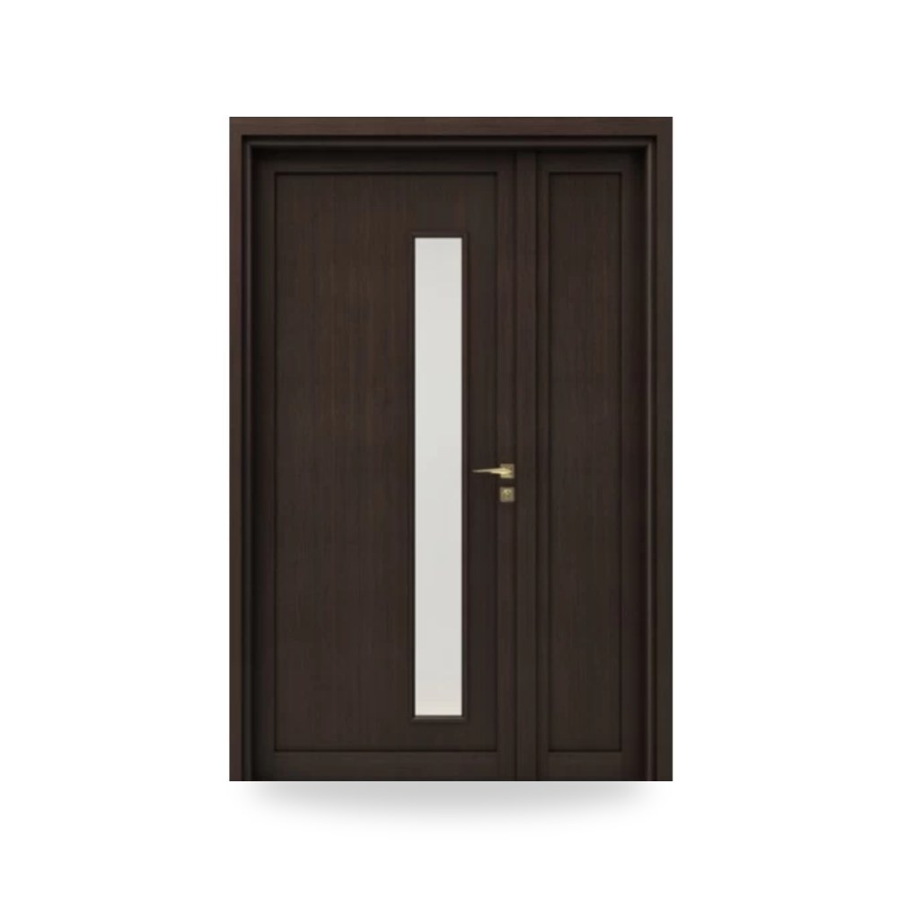 باب خشبي درفة ونصف فاخر - 160 × 235 سم - سمك 6 سم - باللون البني الغامق