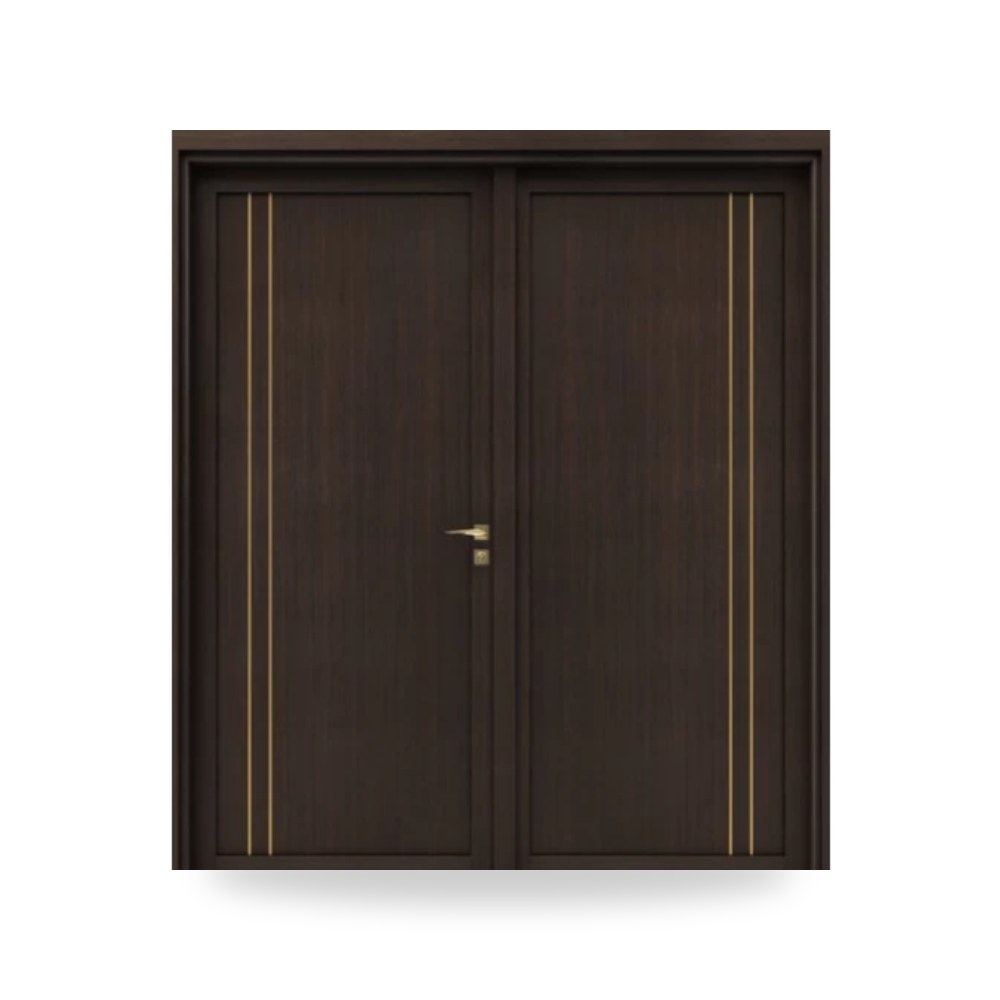 باب خشبي مزدوج فاخر - 220 × 235 سم - سمك 6 سم - باللون البني الغامق - مقاوم للرطوبة