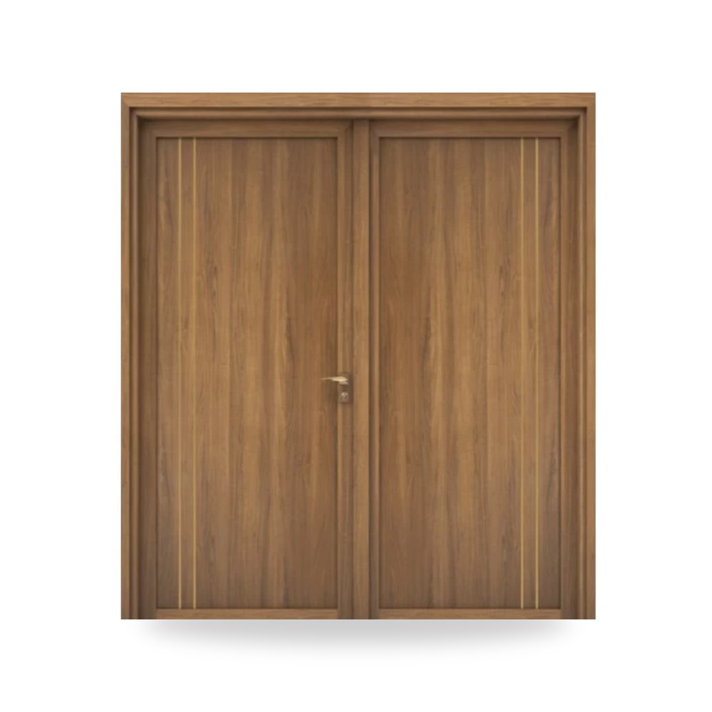 (Matkel) - باب خشبي مزدوج فاخر - 220 × 235 سم - سمك 6 سم - باللون البني الطبيعي - مقاوم