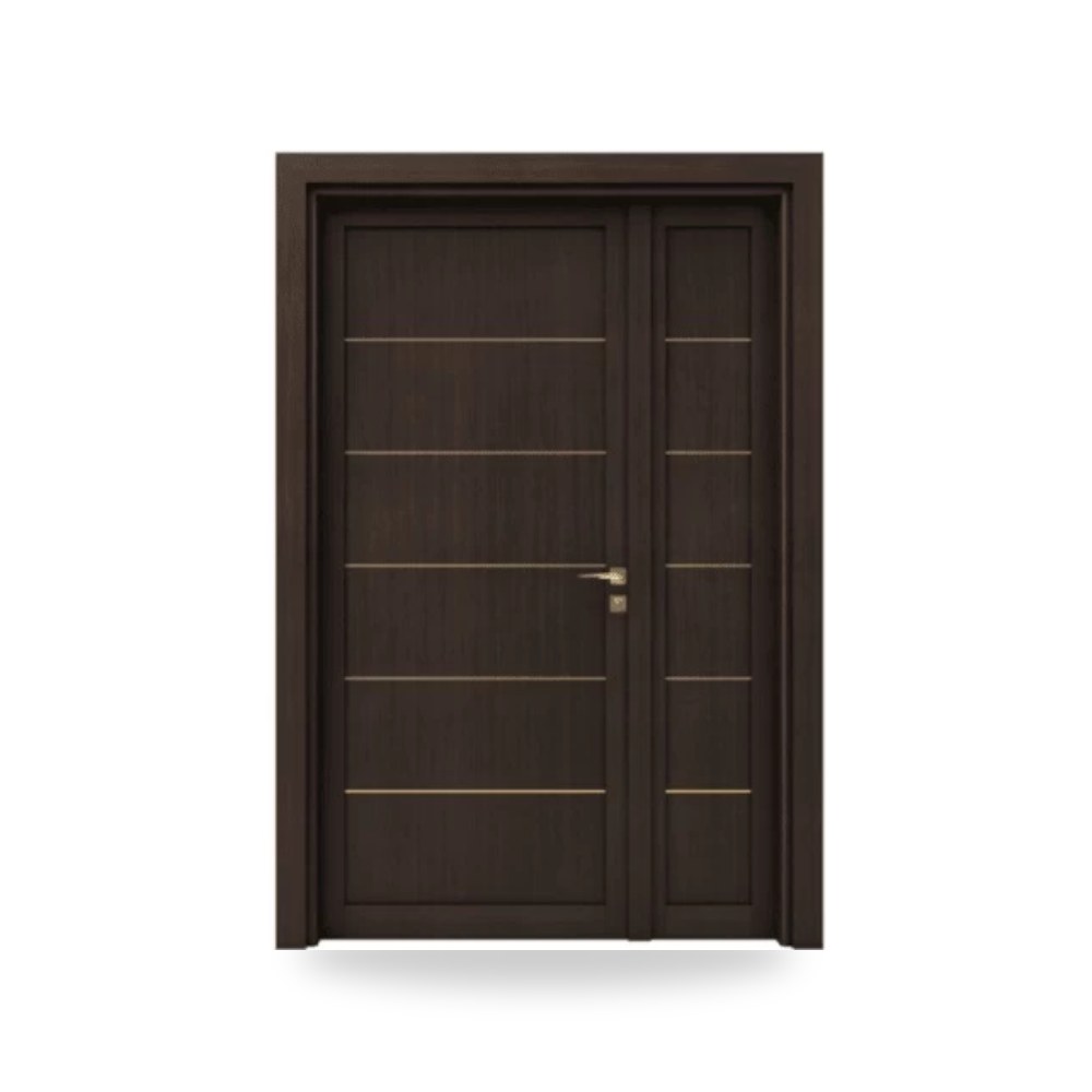 باب خشبي درفة ونصف فاخر - 160 × 235 سم - سمك 6 سم - باللون البني الغامق