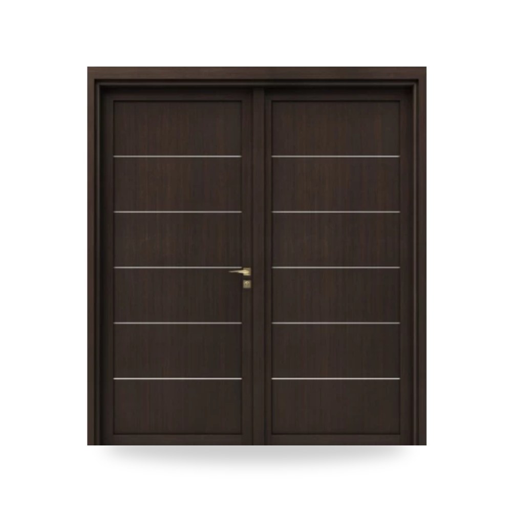 (Matkel) - باب خشبي مزدوج فاخر - 220 × 235 سم - سمك 6 سم - باللون البني الغامق - مقاوم