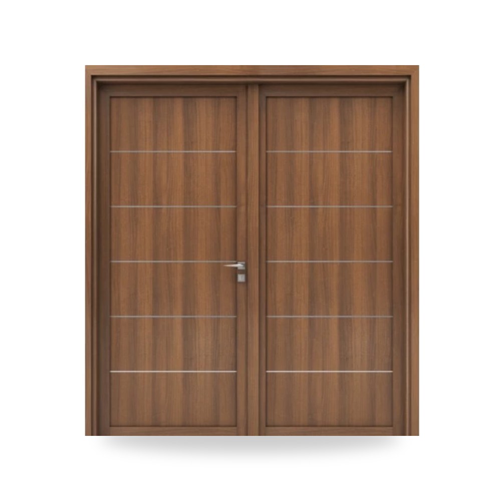 (Matkel) - باب خشبي مزدوج فاخر - 220 × 235 سم - سمك 6 سم - باللون البني الطبيعي - مقاوم
