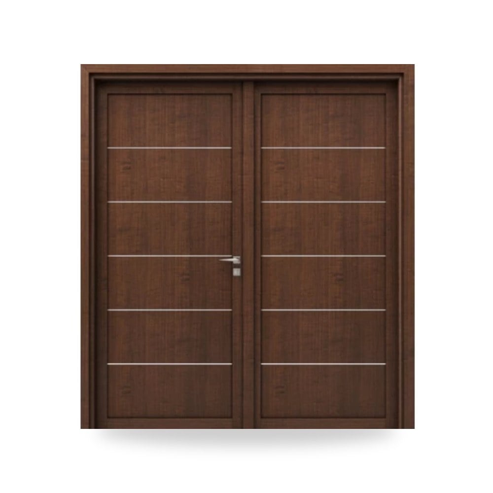 باب خشبي مزدوج فاخر - 220 × 235 سم - سمك 6 سم - باللون البني الغامق - مقاوم للرطوبة