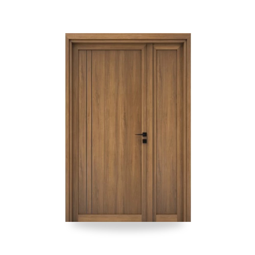 باب خشبي درفة ونصف فاخر - 160 × 235 سم - سمك 6 سم - باللون البني الفاتح - مقاوم للرطوبة