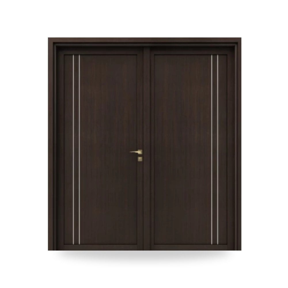 باب خشبي مزدوج فاخر - 220 × 235 سم - سمك 6 سم - باللون البني الغامق - مقاوم للرطوبة