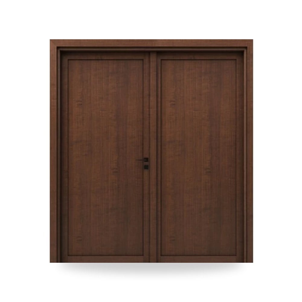 باب خشبي مزدوج فاخر - 220 × 235 سم - سمك 6 سم - باللون البني الغامق - مقاوم للرطوبة