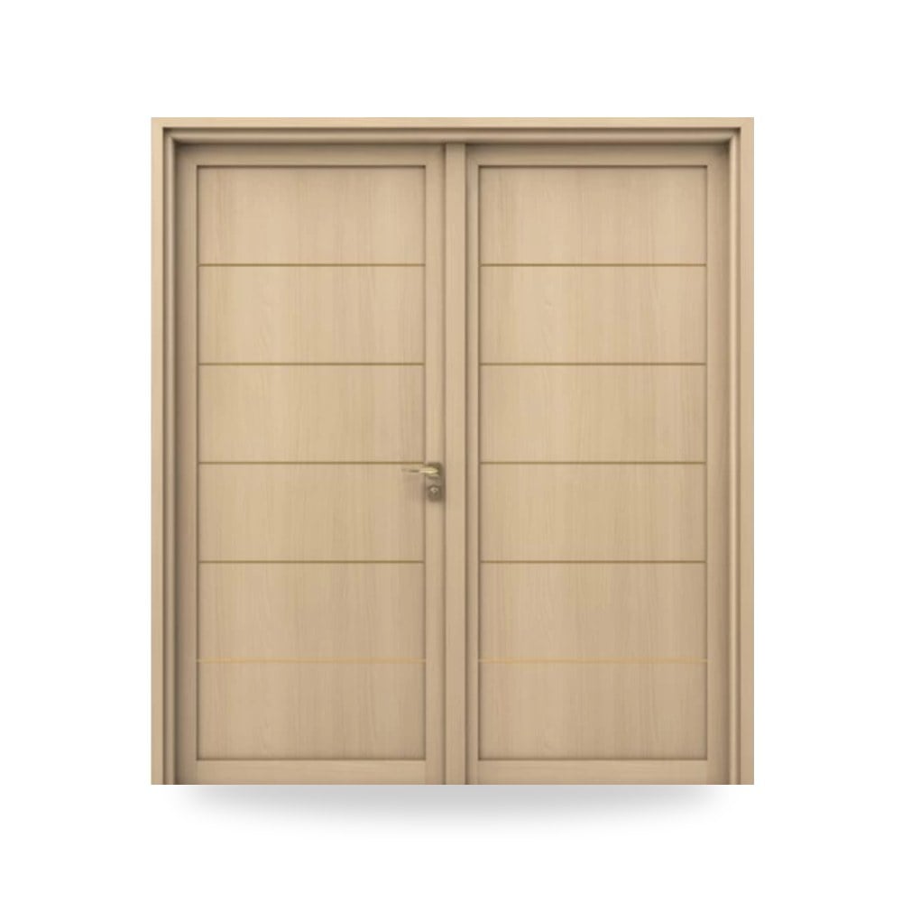 باب خشبي مزدوج فاخر - 220 × 235 سم - سمك 6 سم - بتشطيب معماري أنيق - موديل GM01 WPC موديل