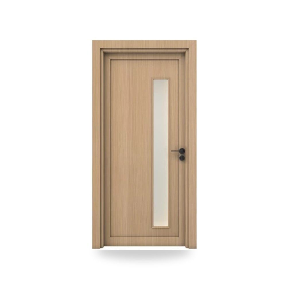 باب خشبي مفرد فاخر - 115 × 235 سم - سمك 6 سم - باللون البني الفاتح - مقاوم للرطوبة