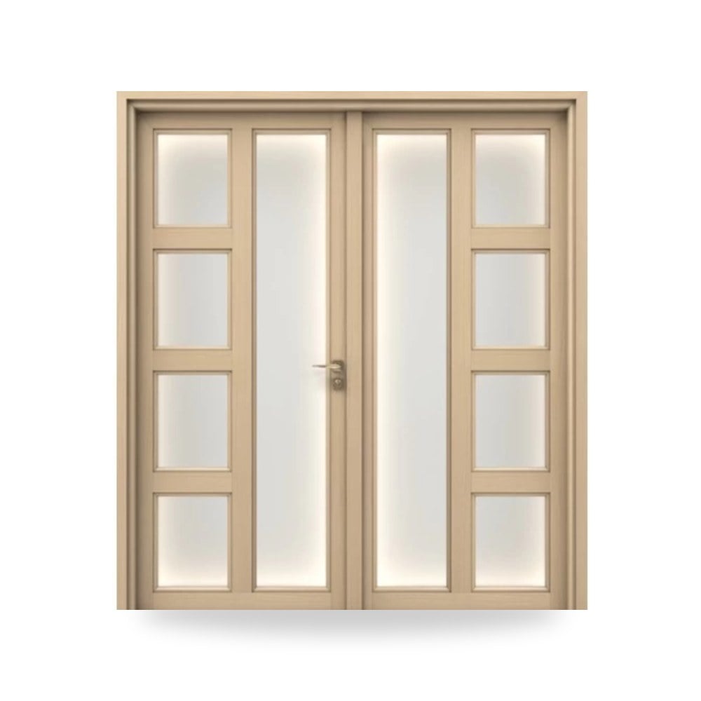 باب خشبي مزدوج فاخر - 220 × 235 سم - سمك 6 سم - بتشطيب معماري أنيق - موديل GPR07 WPC