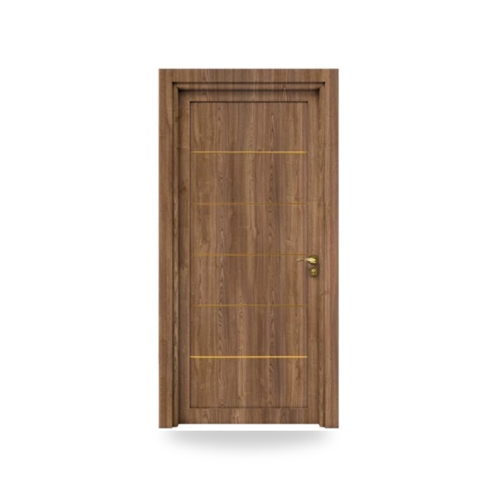 باب خشبي مفرد فاخر - 115 × 235 سم - سمك 6 سم - باللون البني الفاتح - مقاوم للرطوبة
