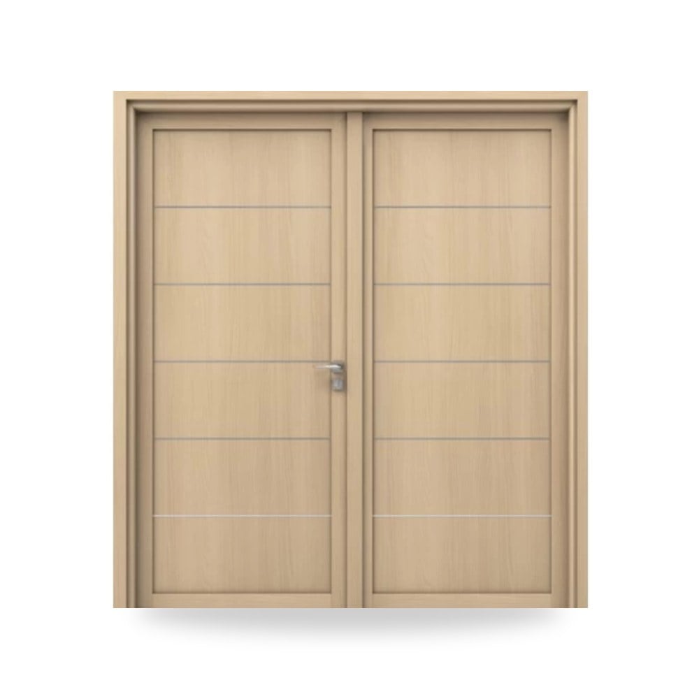 باب خشبي مزدوج فاخر - 220 × 235 سم - سمك 6 سم - بتشطيب معماري أنيق - موديل TR33 WPC-TR33