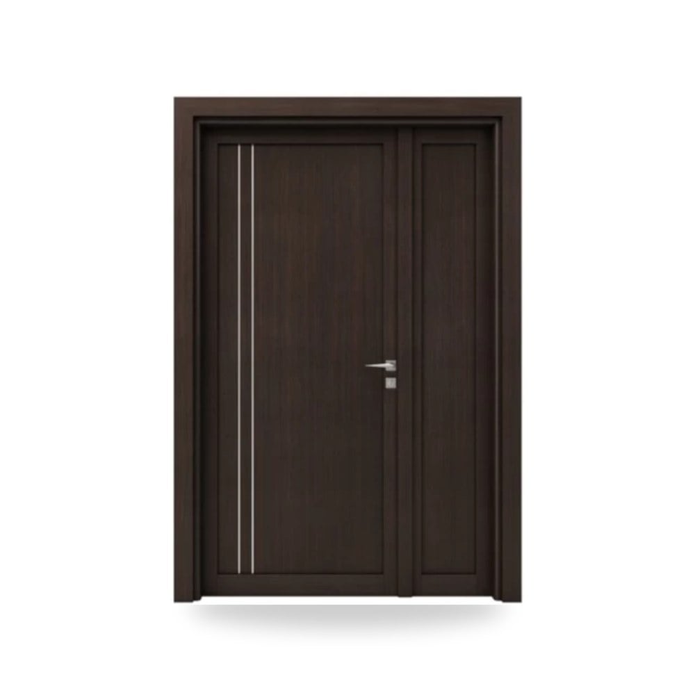 باب خشبي درفة ونصف فاخر - 160 × 235 سم - سمك 6 سم - باللون البني الغامق - مقاوم للرطوبة