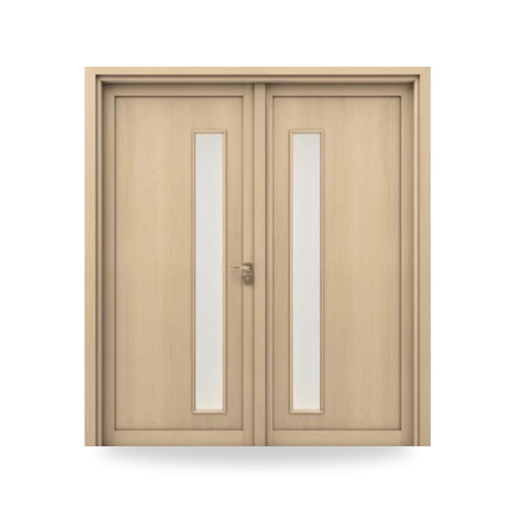 باب خشبي مزدوج فاخر - 220 × 235 سم - سمك 6 سم - بتشطيب معماري أنيق - مقاوم للرطوبة