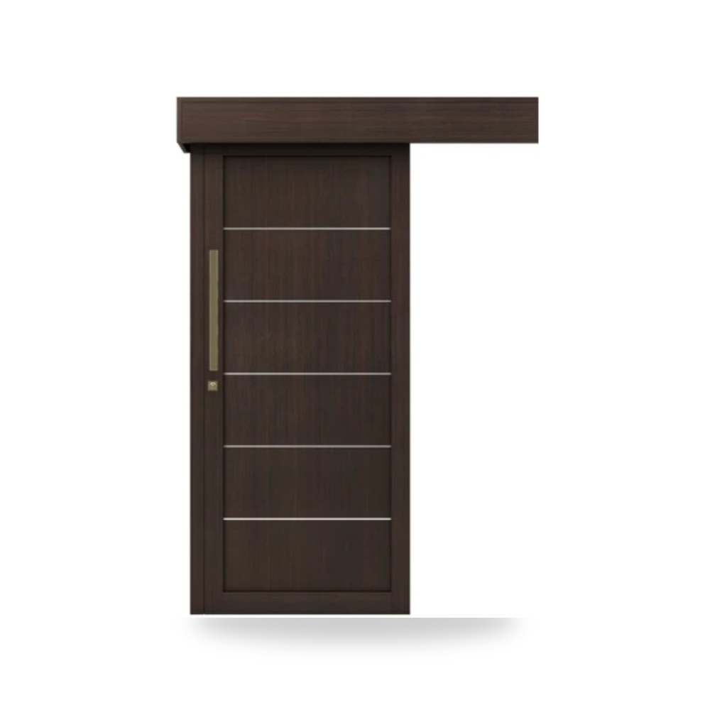 باب سحاب خشبي معماري - 110 × 265 سم - سمك 6 سم - باللون البني الغامق - مقاوم للرطوبة