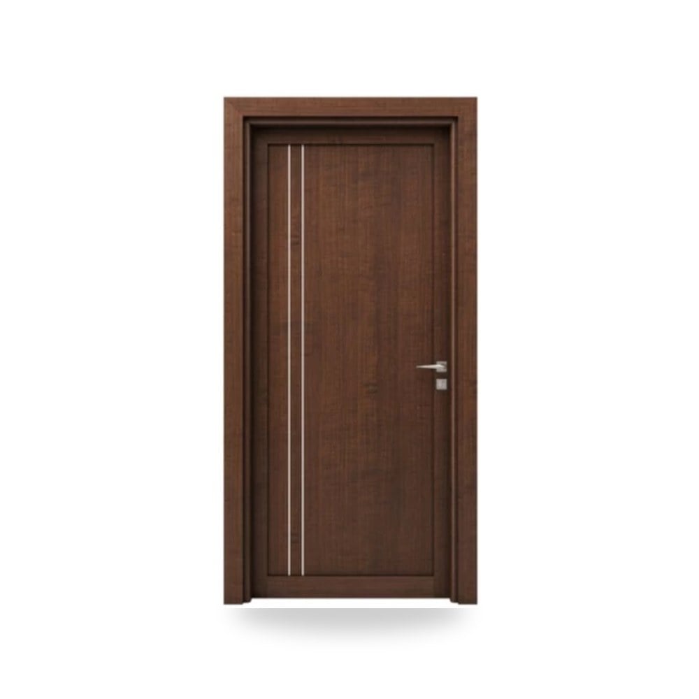 باب خشبي مفرد فاخر - 115 × 235 سم - سمك 6 سم - باللون البني الغامق - مقاوم للرطوبة