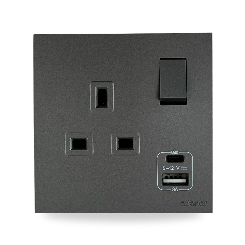 ماسة فيش 13A مع مفتاح رمادي 7*7 USB TYPE C