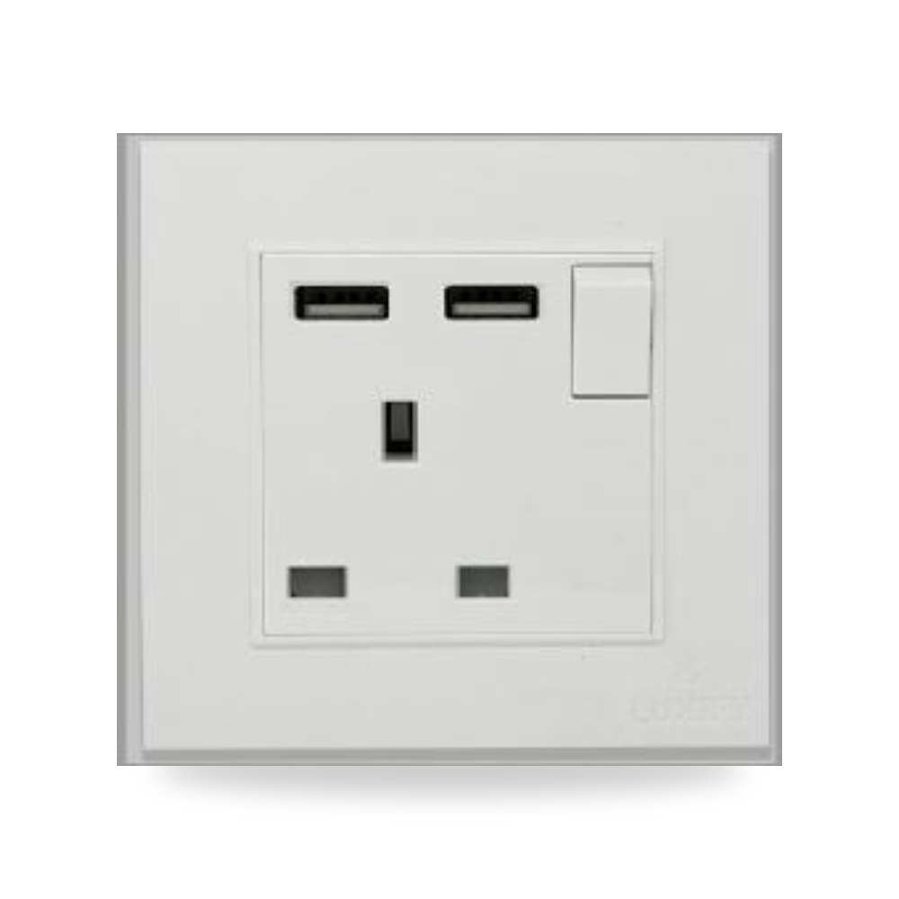 فيش 13 امبير مع USB لوكسيفاي LUXIFY ابيض أبيض