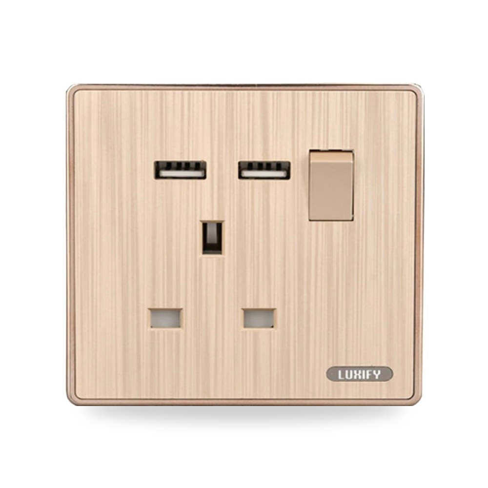 فيش 13 امبير مع LUXIFY USB ذهبي