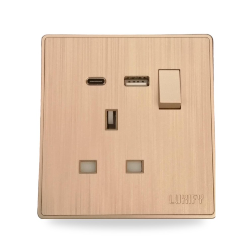 فيش 13 امبير TYPE C USB LUXIFY ذهبي مطور