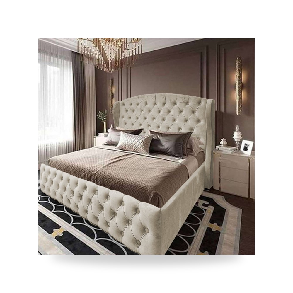 سرير نوم فاخر - هيكل سرير قطيفة عاجي Paris 200×90 In House - من In-House