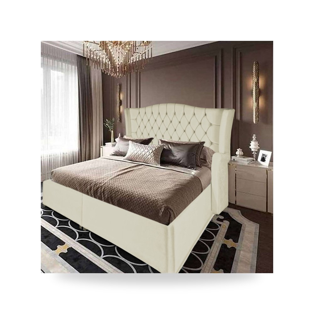 سرير نوم فاخر - هيكل سرير قطيفة عاجي Geneva 200×90 In House - من In-House