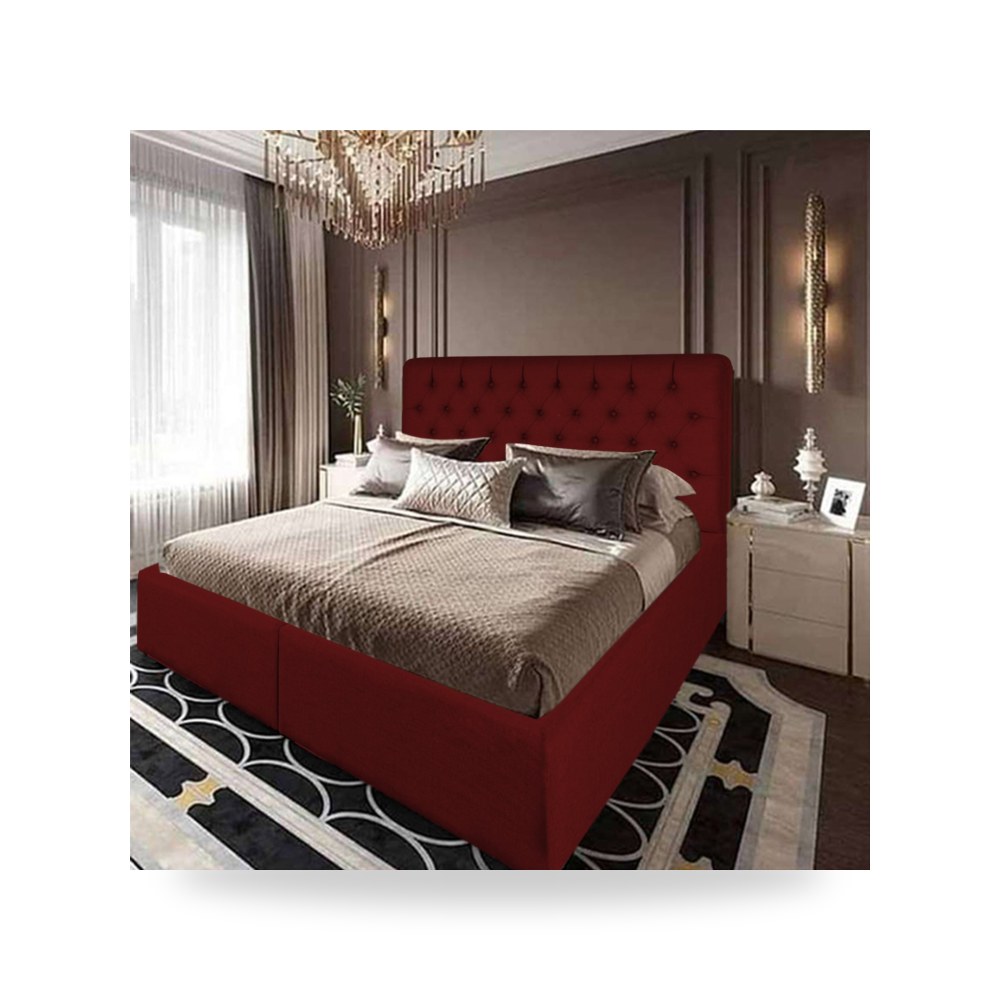 سرير نوم فاخر - هيكل سرير قطيفة Paris Burgundy 200×150 In - من In-House