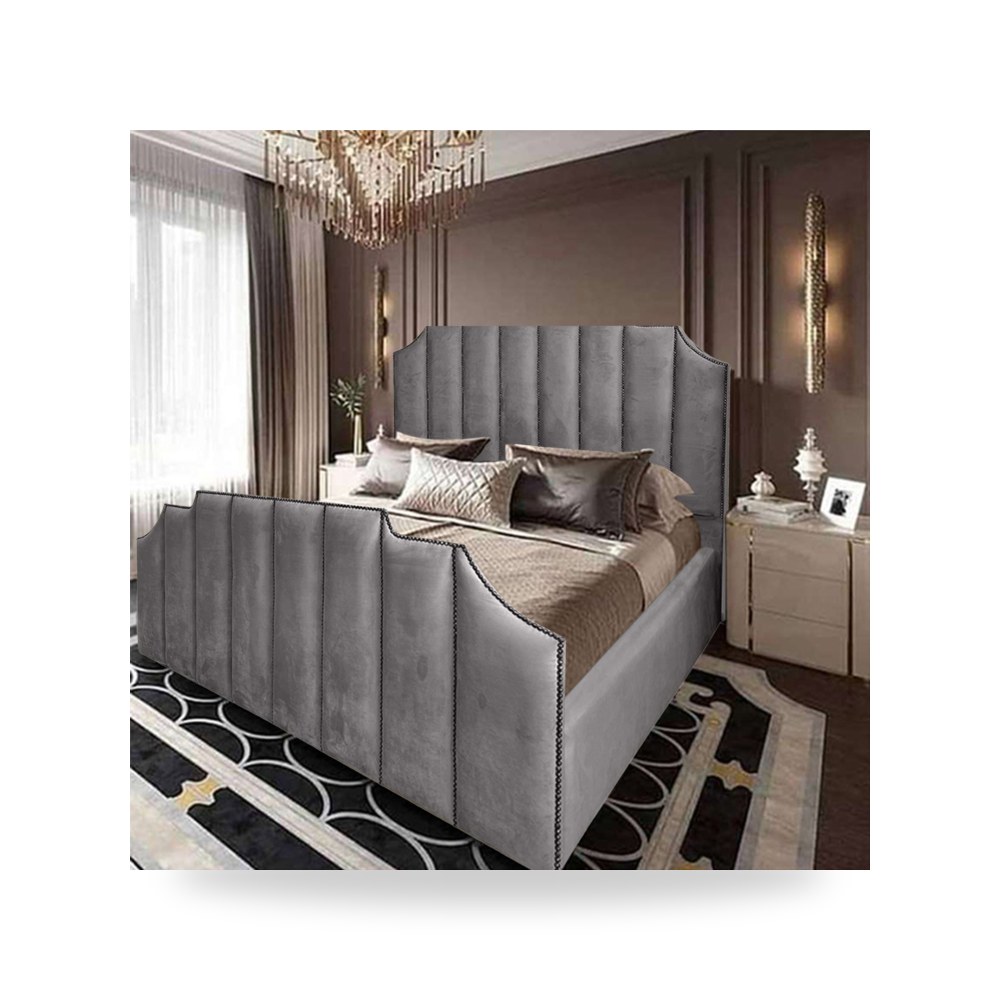 سرير نوم فاخر - سرير نوم مخمل رمادي In House موديل - من In-House - طراز 902548BO5001