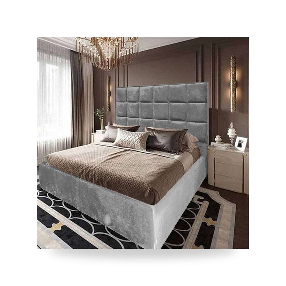 سرير نوم فاخر - هيكل سرير قطيفة رمادي Geneva 200×180 In House - من In-House