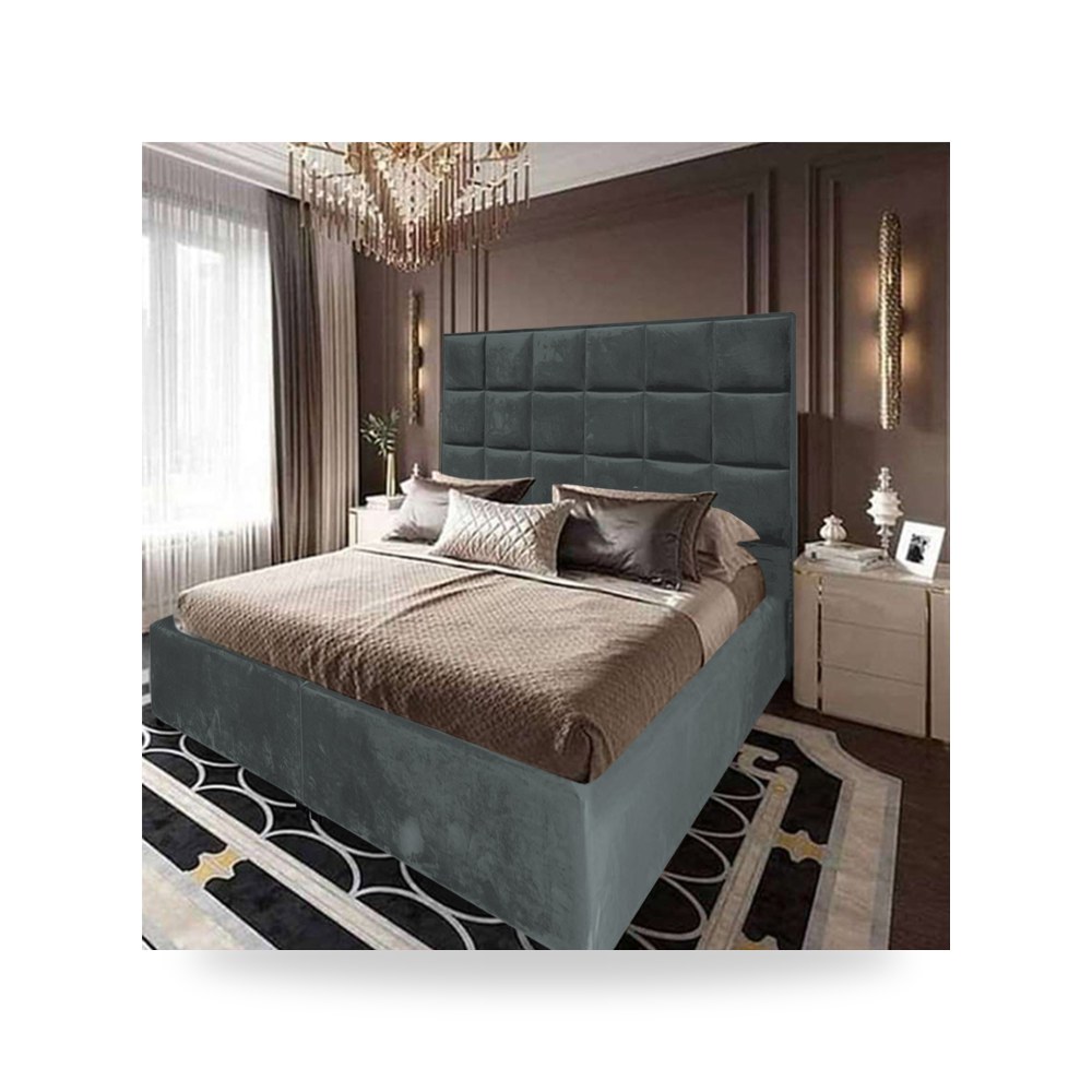 سرير نوم فاخر - هيكل سرير قطيفة رمادي Geneva Dark 200×180 In - من In-House