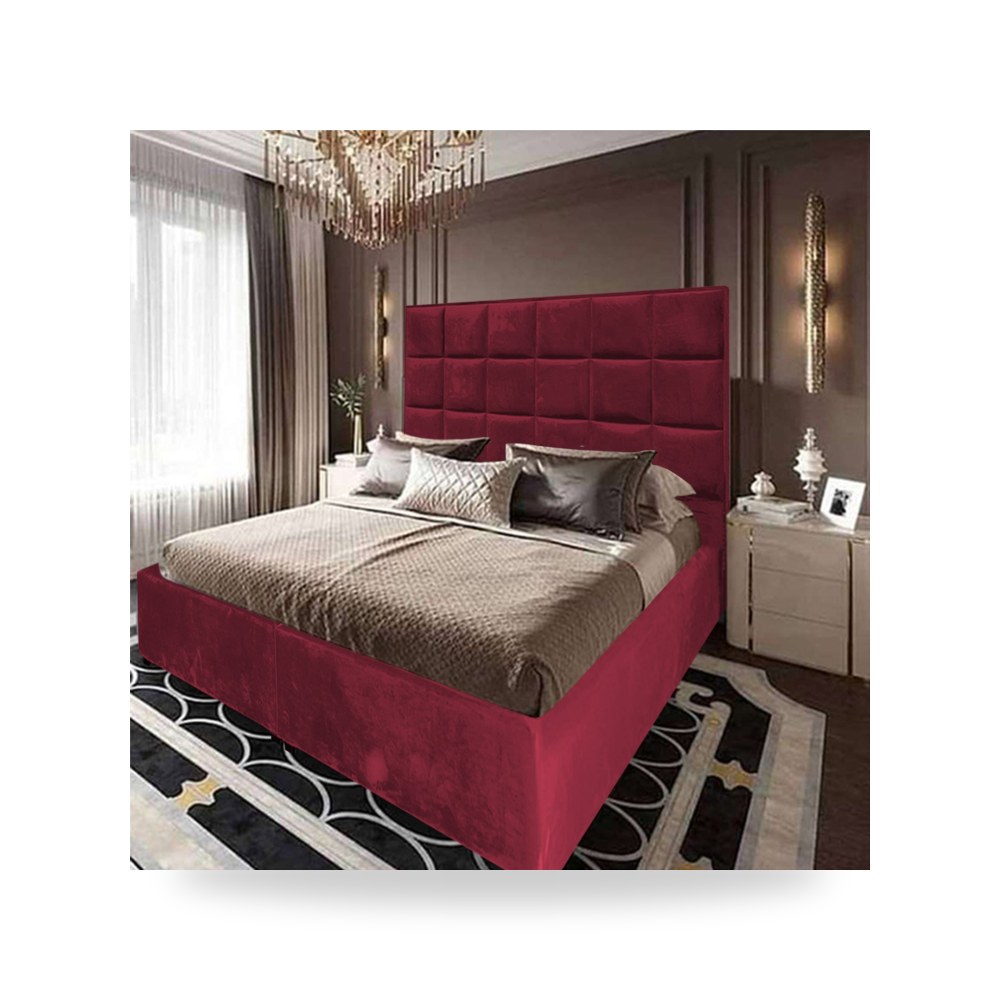 سرير نوم فاخر - هيكل سرير قطيفة Geneva Burgundy 200×180 In - من In-House