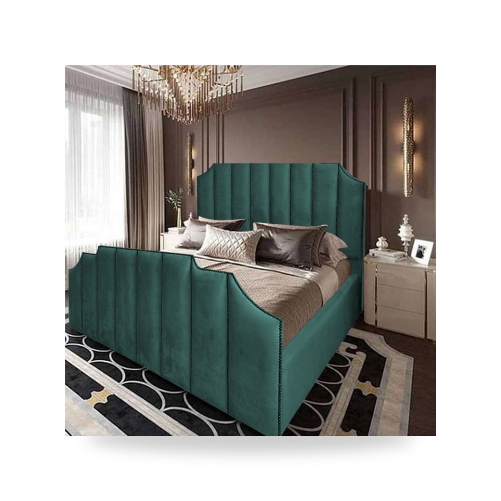 سرير نوم فاخر - سرير نوم مخمل تركواز In House موديل - من In-House - طراز 902550BO50043