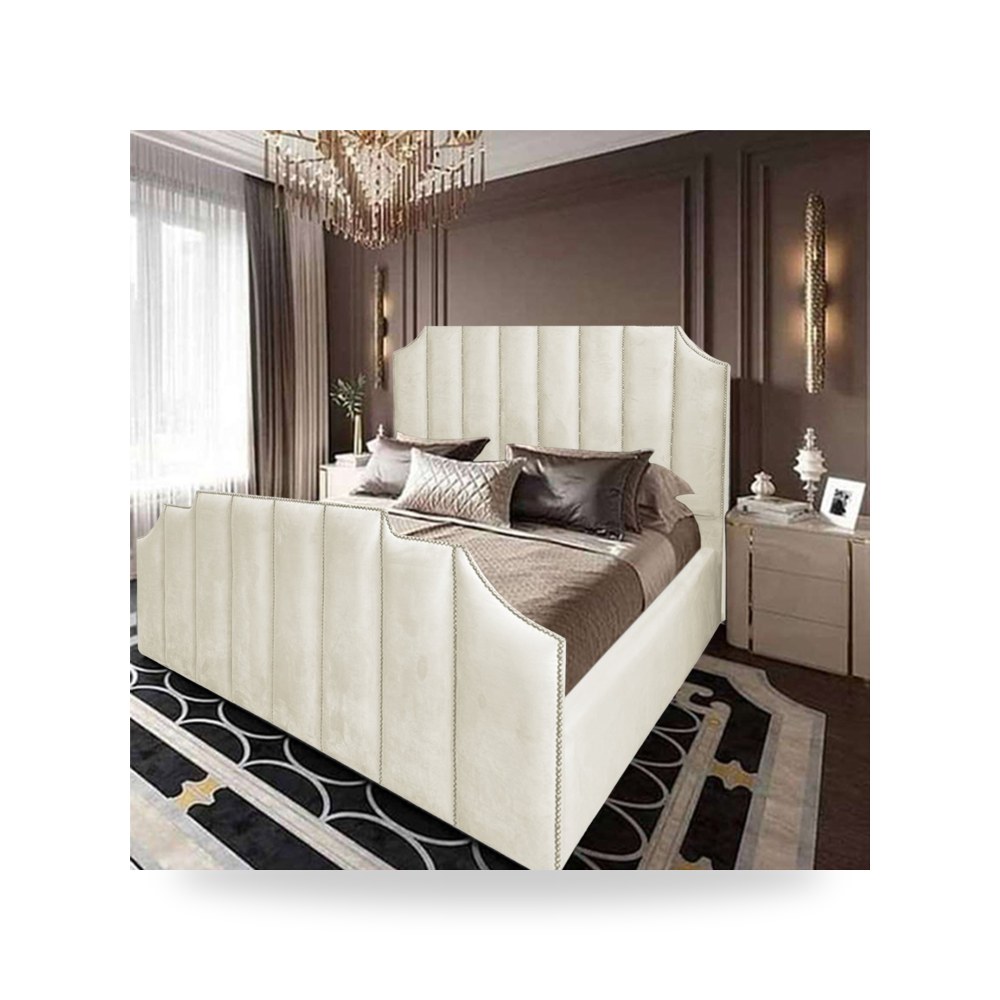 سرير نوم فاخر - سرير نوم مخمل عاجي In House موديل - من In-House - طراز 902550BO50049